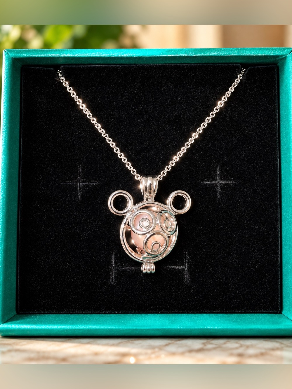 Mickey Mouse Inspired Silver-Tone Pearl Cage Pendant Necklace